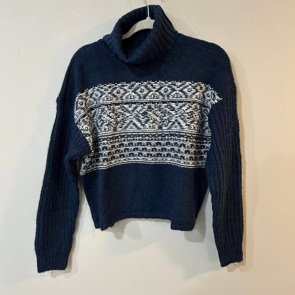 NWT American Eagle Navy Blue White Pattern Winter Turtleneck Sweater Size Small - Picture 1 of 4